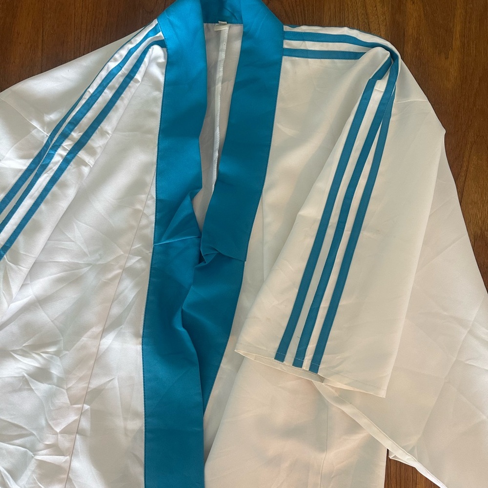 White Kimono Adidas Jacket with Teal Trim - Picture 3 of 16